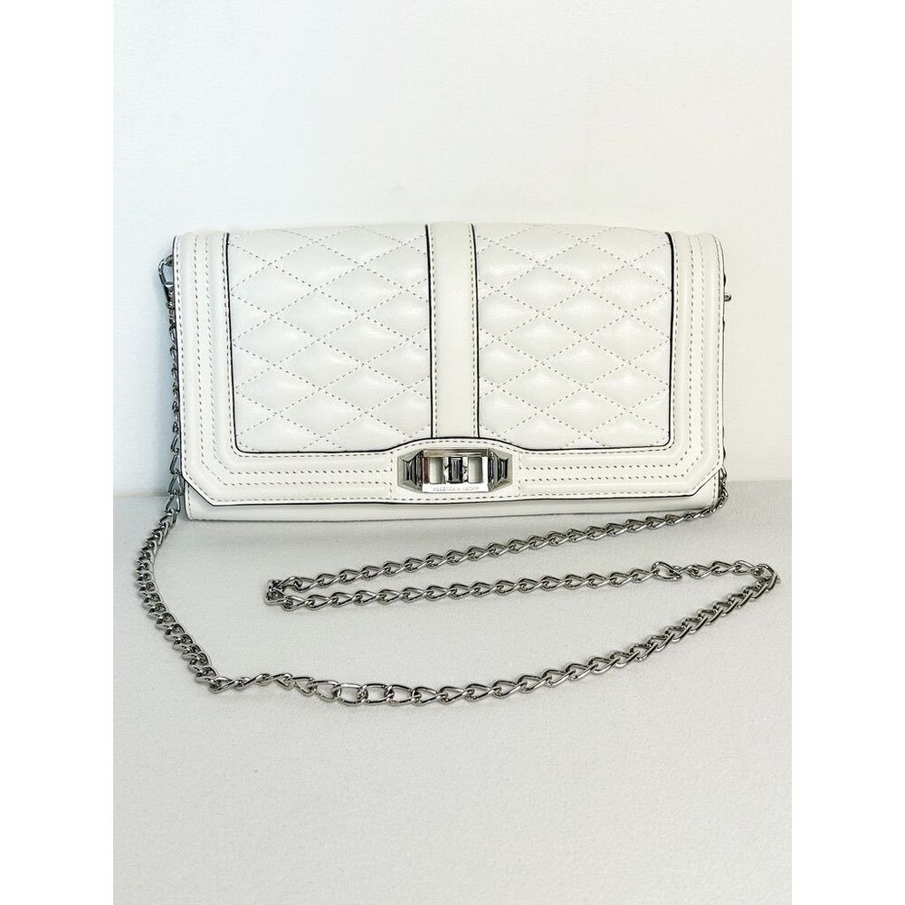 Rebecca Minkoff Leather Quilted Love Clutch/Crossbody Bag in White - New